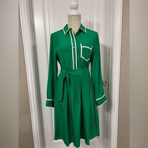 J.CREW | Green A-line silk shirtdress